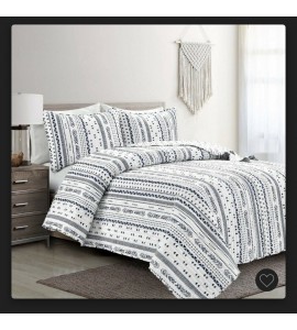 Hygge Stripe Quilt Navy/White 3Pc Set King by Lush Decoration Hygge Stripe Quilt Navy/White 3Pc Set King by Lush Decoration