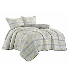 3-Piece Fine Printed Queen Size Quilt Set All-Season Bedspread