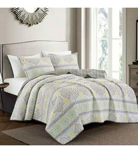 3-Piece Fine Printed Queen Size Quilt Set All-Season Bedspread