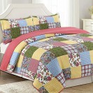 Plaid Floral Patchwork Bedspread Set Queen Quilt Printing Reversible Bedding