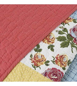 Plaid Floral Patchwork Bedspread Set Queen Quilt Printing Reversible Bedding Plaid Floral Patchwork Bedspread Set Queen Quilt Printing Reversible Bedding