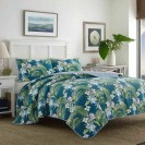 King Quilt Set Bedding Tropical Blue Exotic Floral Palm Leaf Coastal Lightweight
