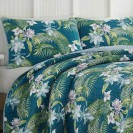 King Quilt Set Bedding Tropical Blue Exotic Floral Palm Leaf Coastal Lightweight