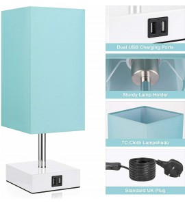 Touch Bedside Lamp with USB Ports, Modern Teal Aqua Table Lamp Touch Bedside Lamp with USB Ports, Modern Teal Aqua Table Lamp