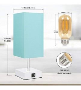 Touch Bedside Lamp with USB Ports, Modern Teal Aqua Table Lamp Touch Bedside Lamp with USB Ports, Modern Teal Aqua Table Lamp