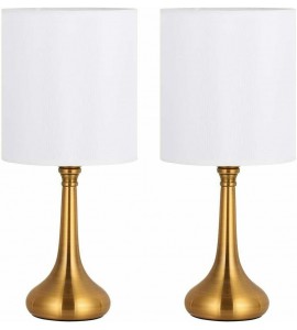 Set of 2 Vintage Bedside Lamp White Lampshade Nightstand Light Table Lamp Metal Set of 2 Vintage Bedside Lamp White Lampshade Nightstand Light Table Lamp Metal