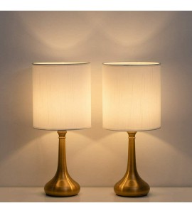 Set of 2 Vintage Bedside Lamp White Lampshade Nightstand Light Table Lamp Metal Set of 2 Vintage Bedside Lamp White Lampshade Nightstand Light Table Lamp Metal