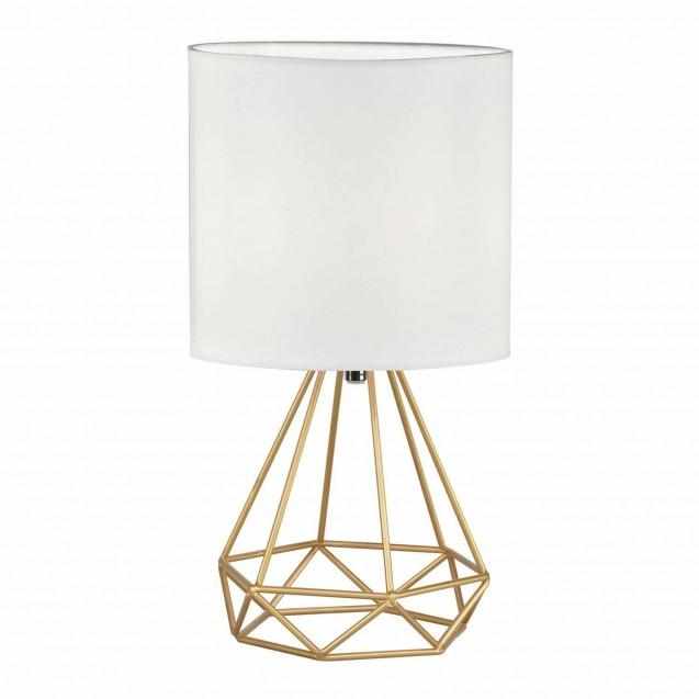 Modern 32cm Table Lamp Bedside Light Gold Geometric Design with White Shade