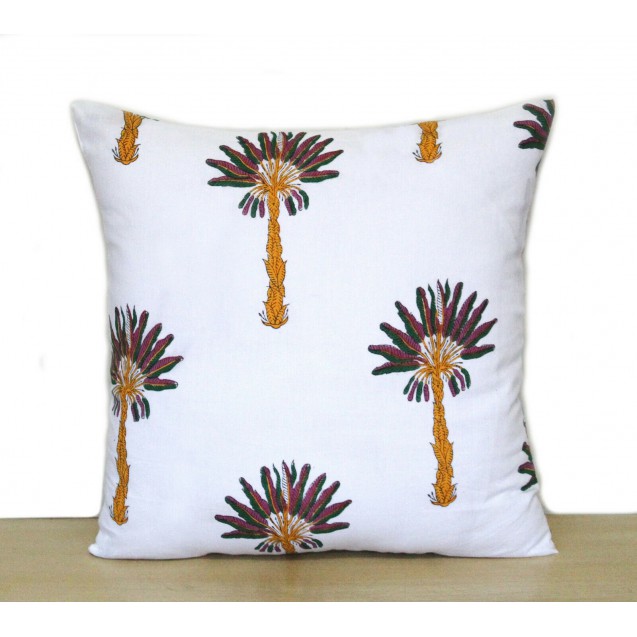 16" Square Palm Tree Handblock Print Cushion Cover Sofa Decoration Pillow Cover D5