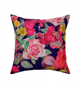 Navy Floral Large Fabrics Blue Throw Pillow Cover w Optional Navy Floral Large Fabrics Blue Throw Pillow Cover w Optional