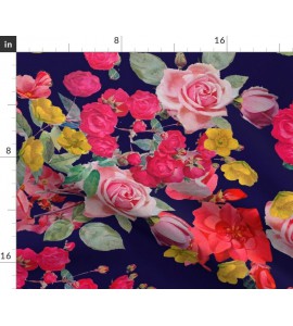 Navy Floral Large Fabrics Blue Throw Pillow Cover w Optional Navy Floral Large Fabrics Blue Throw Pillow Cover w Optional