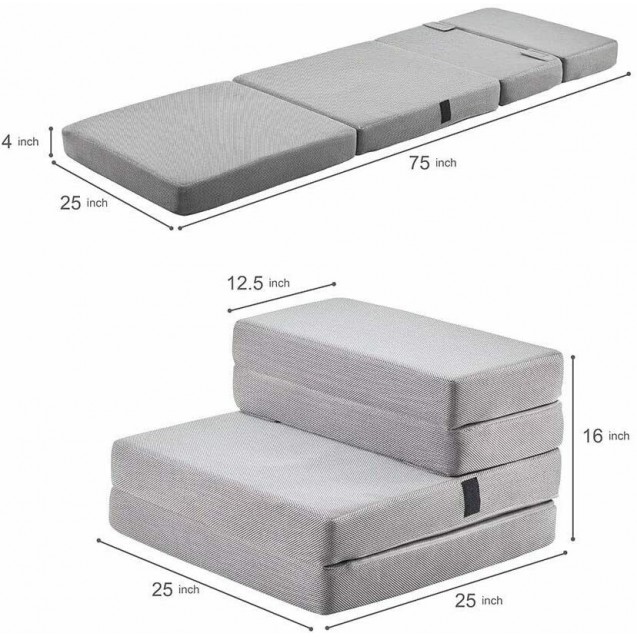 4" Single Twin Size High-Density Foam Folding Mattress Sofa Bed With Suitcase