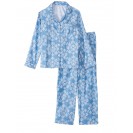 Men and Women's Flannel Pajama Two Piece Set PJ Sleepwear with Button Front (Blue)